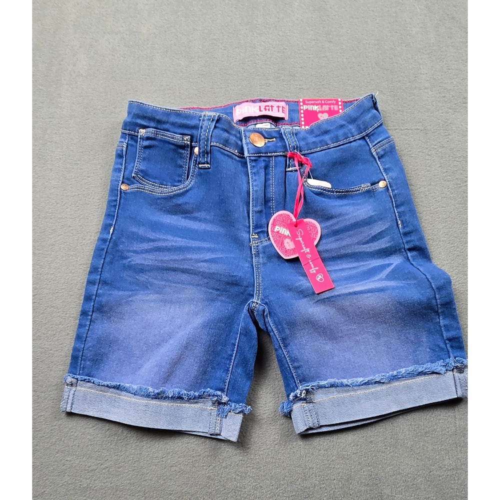 Pink Latte Girls Blue Denim Bermuda Shorts Frayed Hem Size 12 NWT